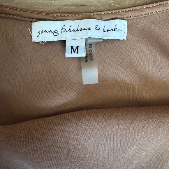 Young Fabulous and Broke Evie Satin midi Slip dress in Toffee Color size medium - Picture 10 of 16